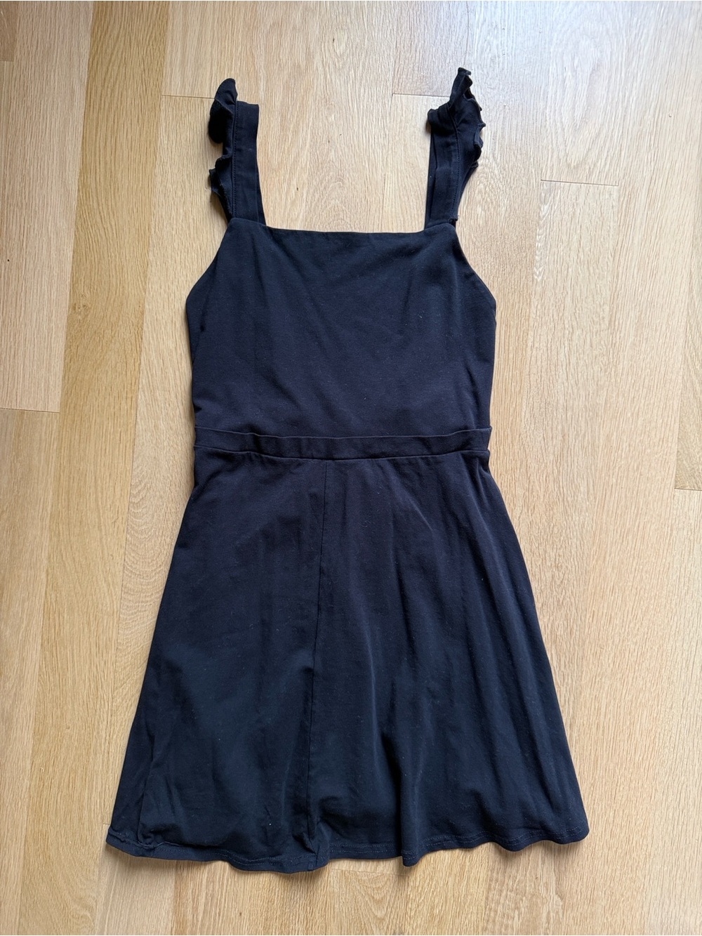 Black Sleeveless Ruffle-Strap Skater Dress